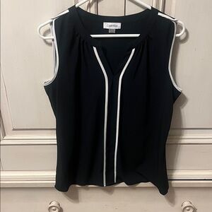 Calvin Klein Black Sleeveless Blouse with White Accents
